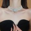 Diamond-encrusted Flower Geometric Pearl Necklace Temperament Light Luxury Sweater Chain French Retro Necklace Autumn and Winter