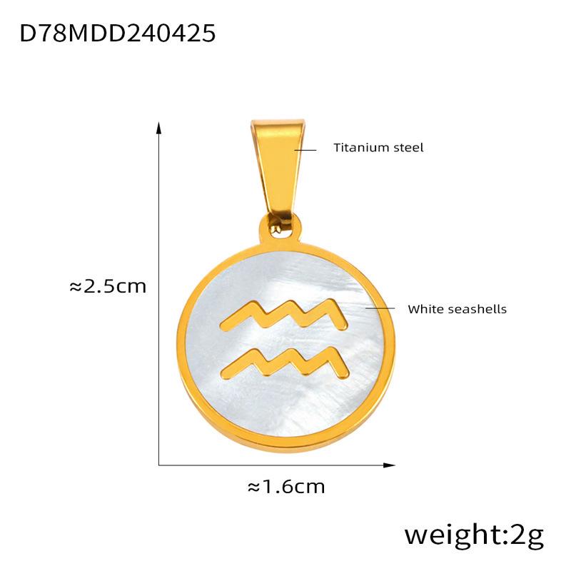 18K Gold Titanium Steel Constellation Pendant - Round, Versatile, Simple Design with Shell Accents, European and American Style Jewelry.