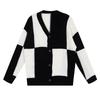 Self-thread, Wool Mixed Yarn Contrasting Color Checkerboard Soft Big Sweater Cardigan Jacket Autumn Long-sleeved Knitted Top