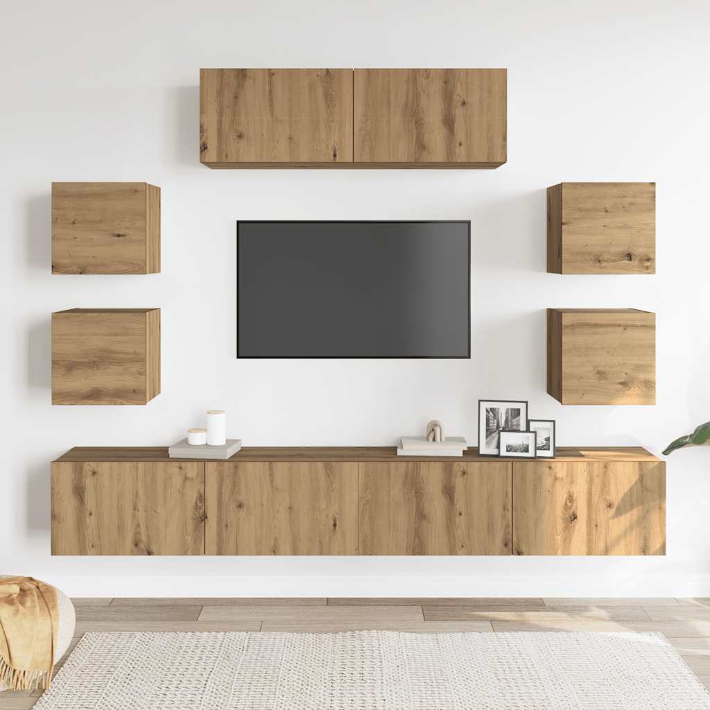 Vidaxl 7-Cz. Zestaw Szafek Tv, Dąb Artisan, Materiał Drewnopochodny