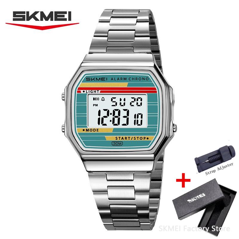 SKMEI 2514 Luxury Retro Digital Sport Watch for Men Stainless Steel Military Waterproof Wristwatch Mens Clock 1123 Reloj Hombre