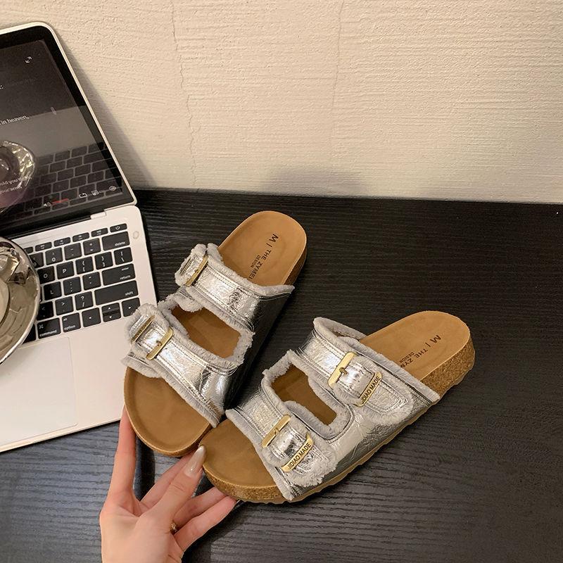 Retro buckle platform slippers women's summer new casual versatile Boken one-word drag outside sandals