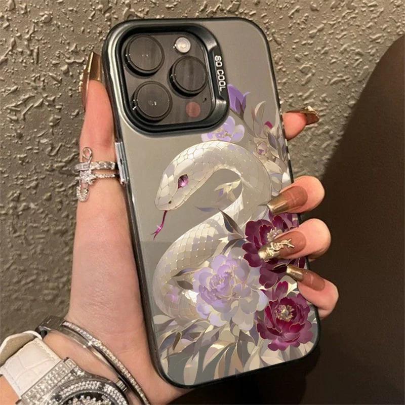 Luxury Snake Year Anti-drop Armour Case For iPhone 16 15 Pro Max 15 14 13 12 11 Pro X XR XS 7 8 Plus Lens Protect Plating Cover