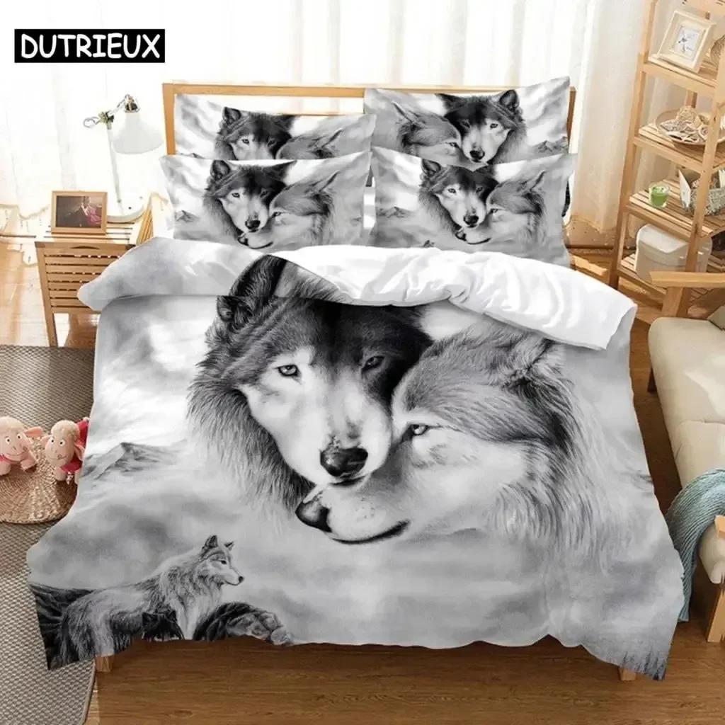 Luxury New 3D Print Love Wolf Comfortable Duvet Quilt Cover Pillowcase Bedding Set Children Bedroom Decoration Home Textile