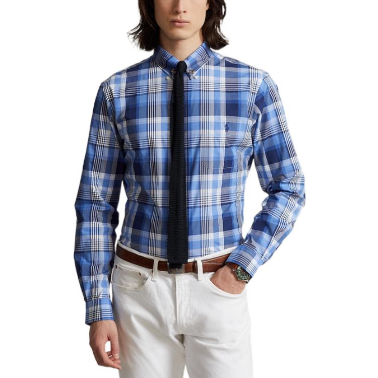 Polo Ralph Lauren SS22 Plaid Button-Down Slim Fit Long Sleeve Shirt Men Shirts Blue MNPOWOV16822346