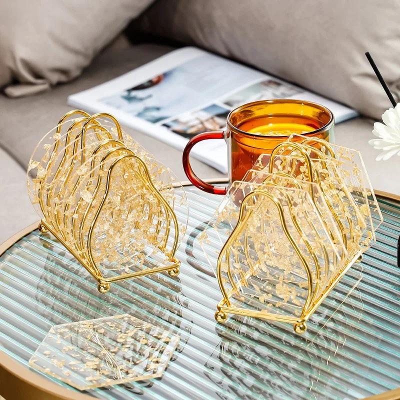 Tepelně izolační silikonový tácek na kelímky, atraktivní elegantní zlatá fólie, dekorace, silikonová podložka, proti praskání, podložka na kelímky, dekorace na konferenční stolek