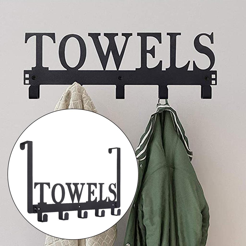 Towel Rack, Holder Bathroom Organizer with 5 Hooks, Door Hooks , Wall Mount, for