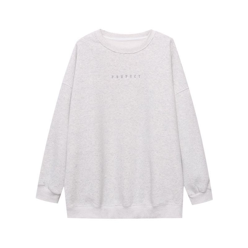 Sinan Holiday Blogger Style Embroidered Round Neck Drop Shoulder Plus Velvet Sweater SN6840
