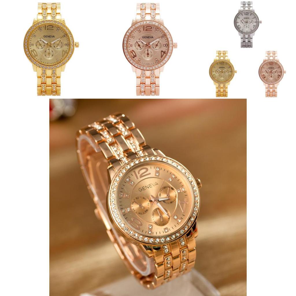 Fashion Womens Quartz Watch With Diamond Accents 24h Calendar Waterproof For Gift