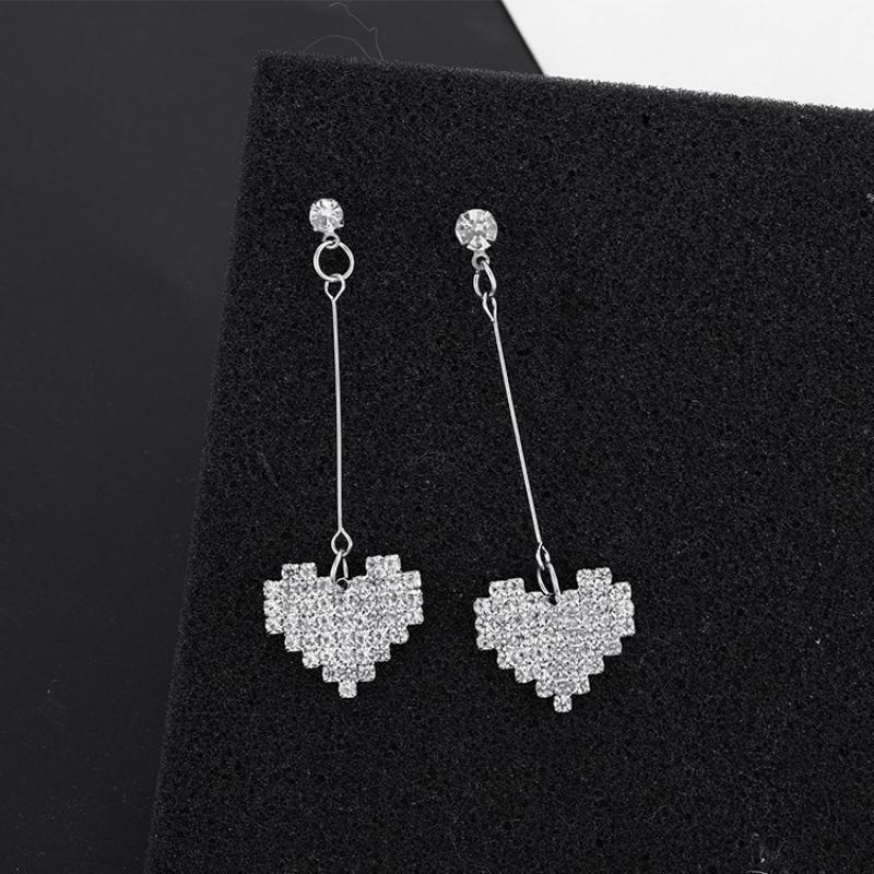 

Full Crystal Rhinestone Heart Long Tassel Pendant Earring for Women Copper Color Ear Line Zircon Wholesale Accessory Girl Gift