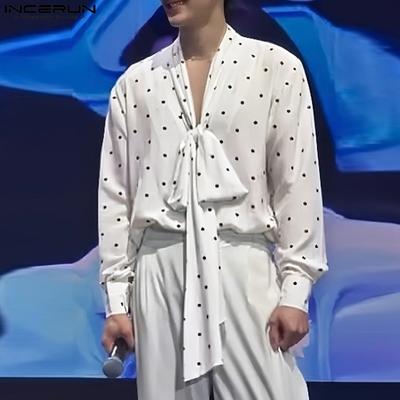 Herren Schleife Kont Krawatte Langarm Polka Dots Lässig Locker Hemden Tops