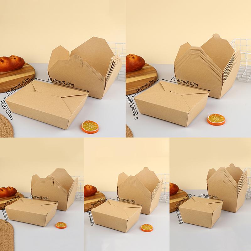 10 Adet Tek Kullanımlık Fast Food Kutusu Kalınlaştırılmış Kraft Kağıdı Katlanır Ambalaj Kutusu Bento Kek Izgara Et Salata Yemek Kabı Rest için