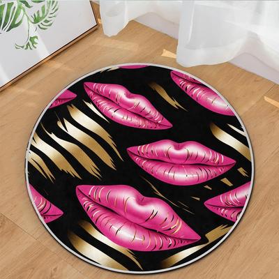 3D Girls Lips Round Rug,  Modern Cartoon Printed Mat for Bedroom, Living Room, Nursery Decor, Machine Washable