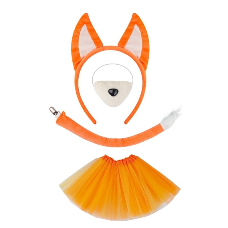 Foxes Costume Accessories Set Plush Tail False Nose Cats Ears Headband Animals Cosplay Costume Accessories for Halloween