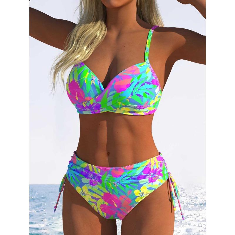 New Two-piece Swimsuit Europe, America, Digital Printing High-waisted and Thin Bikini Swimsuit Women