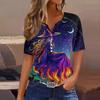 Women's T Shirt Tee Halloween Printed Button Short Sleeve Tunic Daily Weekend Fashion Basic V- Neck Regular Top