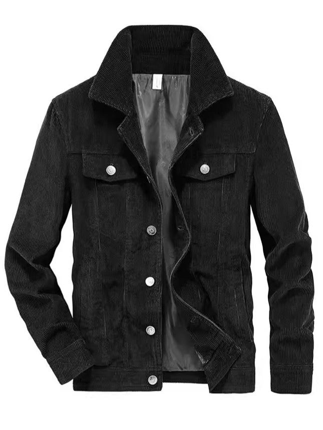 Men's Retro Corduroy Lapel Jacket - Spring/Autumn Casual Workwear, Loose Fit Pure Cotton