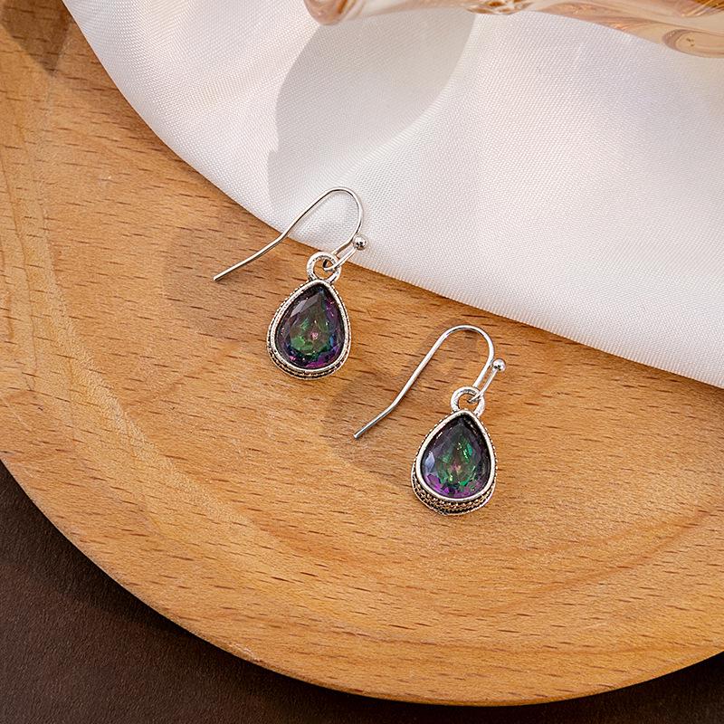 Retro Ethnische Katzenauge Wassertropfen Liebesherz Hängeohrringe