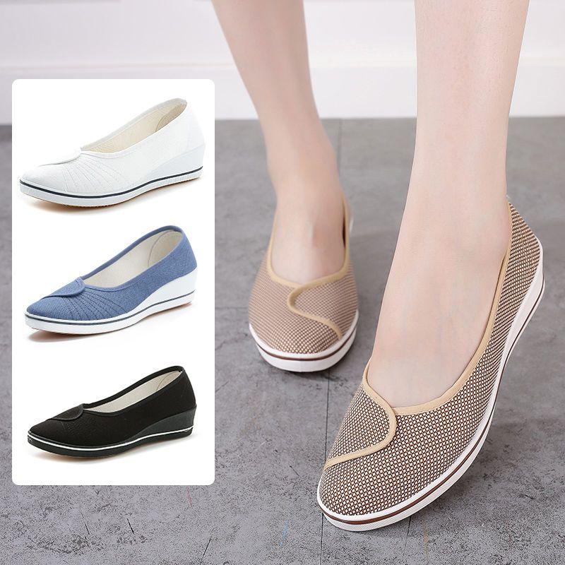 Nurse Shoes Female White Slope with Beauty Shoes Small White Shoes Old Beijing Cloth Shoes Flat Bottom Female Shoes
