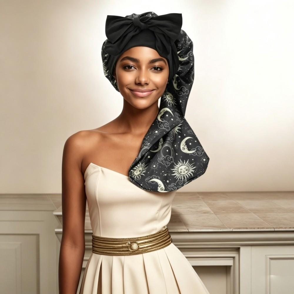 Leopard Print Silk Hair Bonnet Bowknot Design Hair Protector Bonnet Anti-UV Head Scarf  For Women