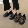 Round Head Versatile Retro Black Platform Small Leather Shoes Women's 2025 New Autumn French Thick Heel One-pedal Loafers