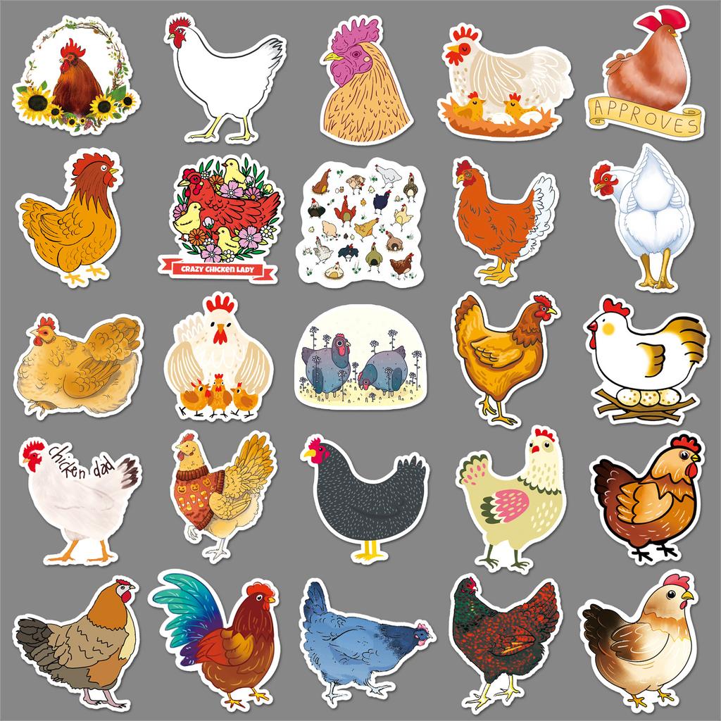 50 Chicken Doodle Personality Cartoon Animal Children DIY Skateboard Mobile Phone Case Suitcase Sticker Waterproof