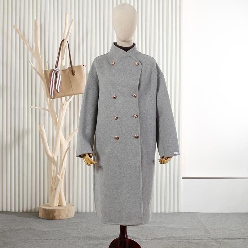 

Stand-up collar temperament commuter wool coat long double-breasted long new autumn and winter double-sided wool coat women S сірий колір