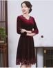 Plus Size European & American Celebrity Velvet Dress with Embroidery and Hollow Design