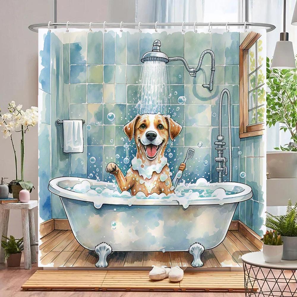 Funny Cat, Dog Shower Curtains with Hooks Home Decoration for Funny Bath Animal Bathroom Curtain Polyester Fabric Bath Curtain