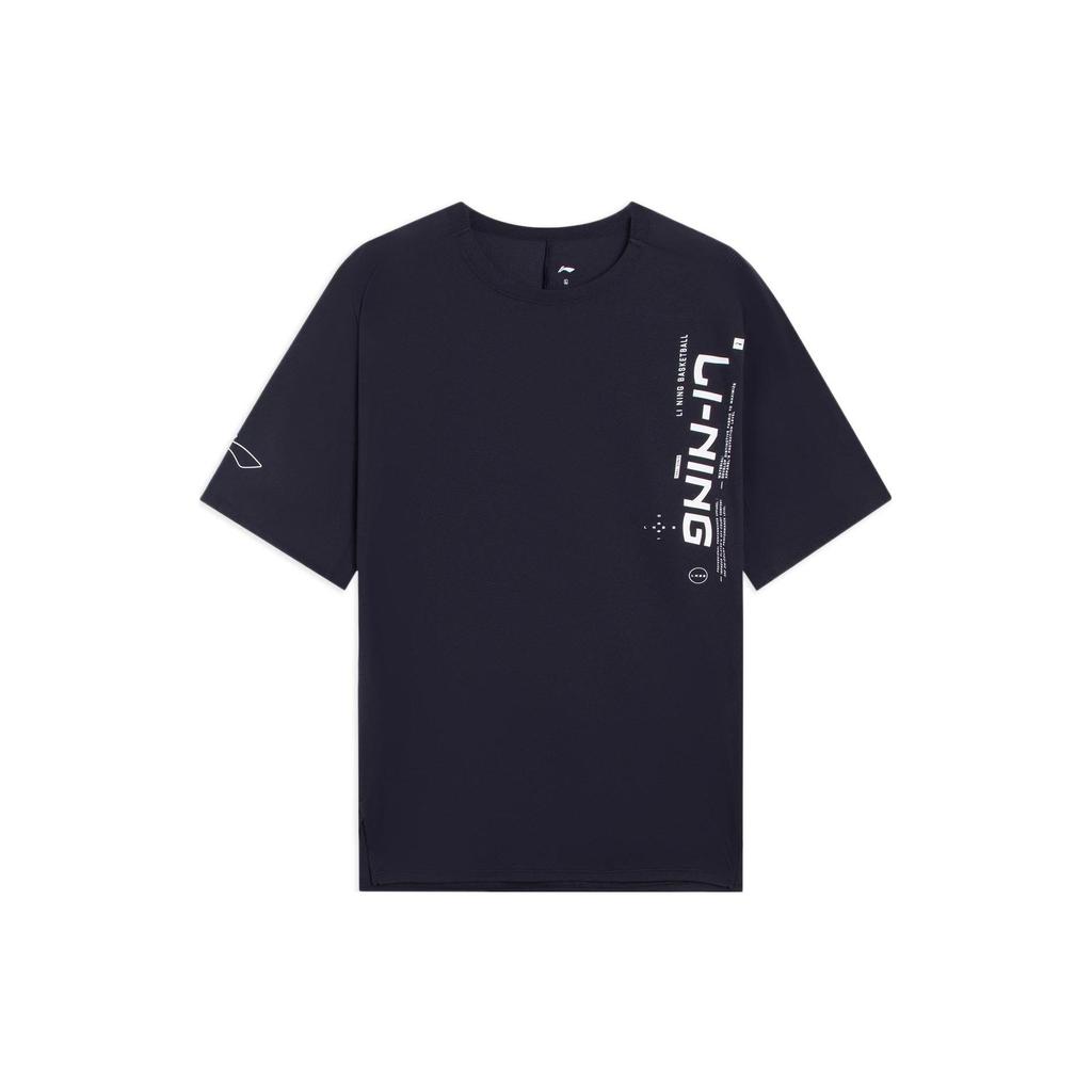 Li-Ning Professional Basketball Series Logo Print Solid Color Crew Neck Pullover Sports Short Sleeve T-Shirt Men Tops Black ATSS363-1