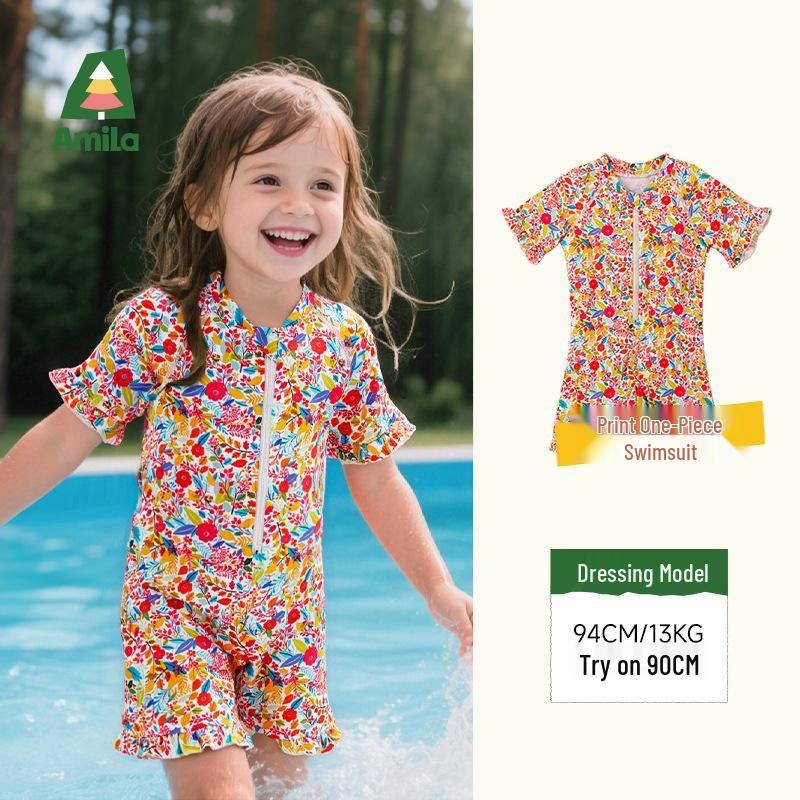 

Amila Kids 2025 Купальник для девочек с цветочным принтом, быстросохнущий 90 cm