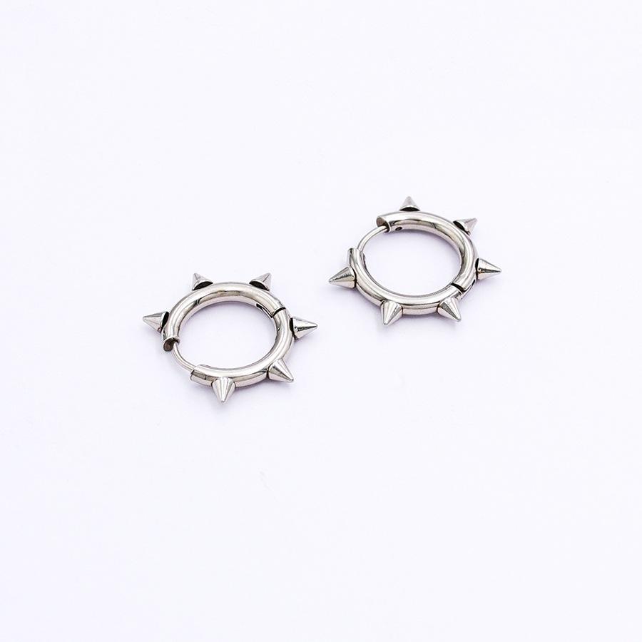 Punk Titanium Steel Spike Rivet Coil Earrings - Trendy Round Wire Clip-Ons