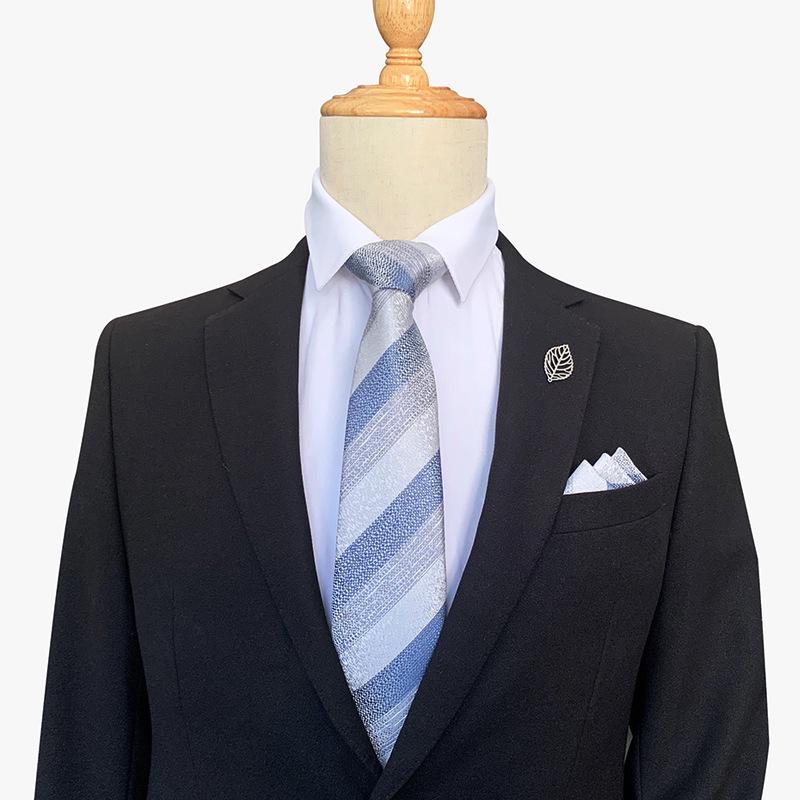 

2025 Men s Wide Stripe Business Tie & Pocket Square Set with Gift Box