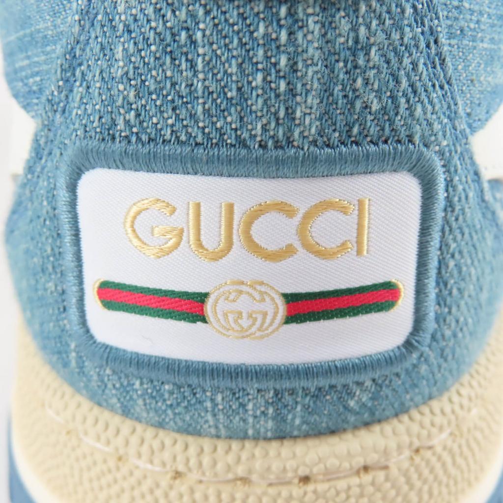 Pristine GUCCI Low Cut Sneakers Reweb GG Denim Leather Indigo Women 35 838831 Used