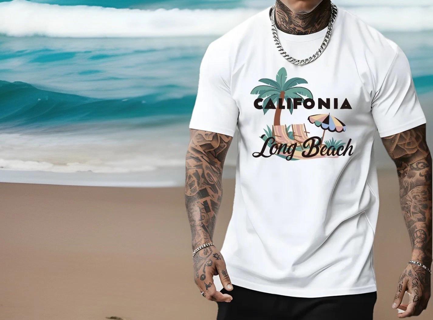 T-Shirt - Mens XL Long Beach California Ocean White S
