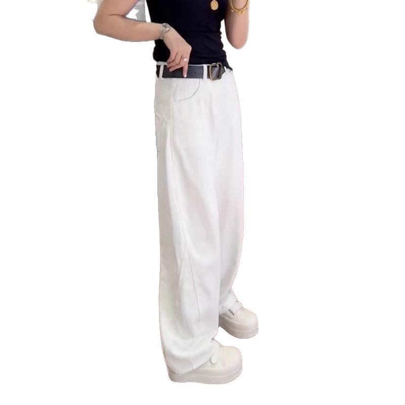 Plus Size Autumn 2025 White Straight-Leg Jeans: Loose, Slimming Fit Banana Pants for Curvy Women
