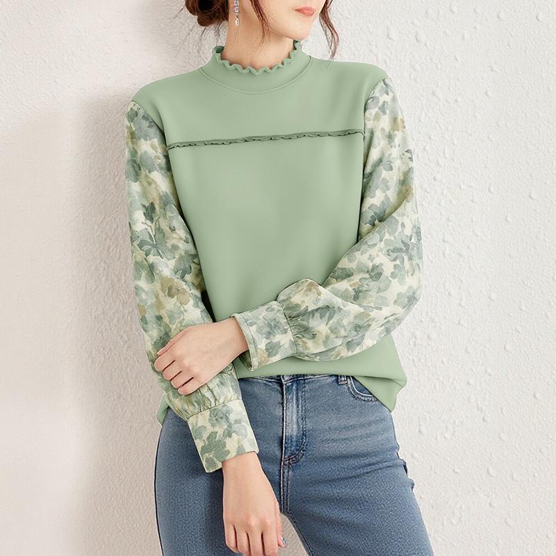 

ZANZEA Женская повседневная блузка с круглым вырезом, вставками, свободного кроя, с длинным рукавом M зелёный