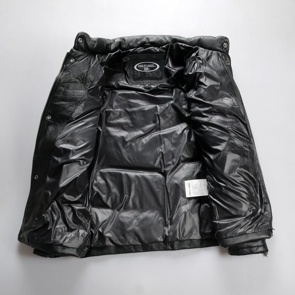 American retro locomotive style first-layer cowhide down jacket, white duck down thickened stand-up collar leather jacket men's winter