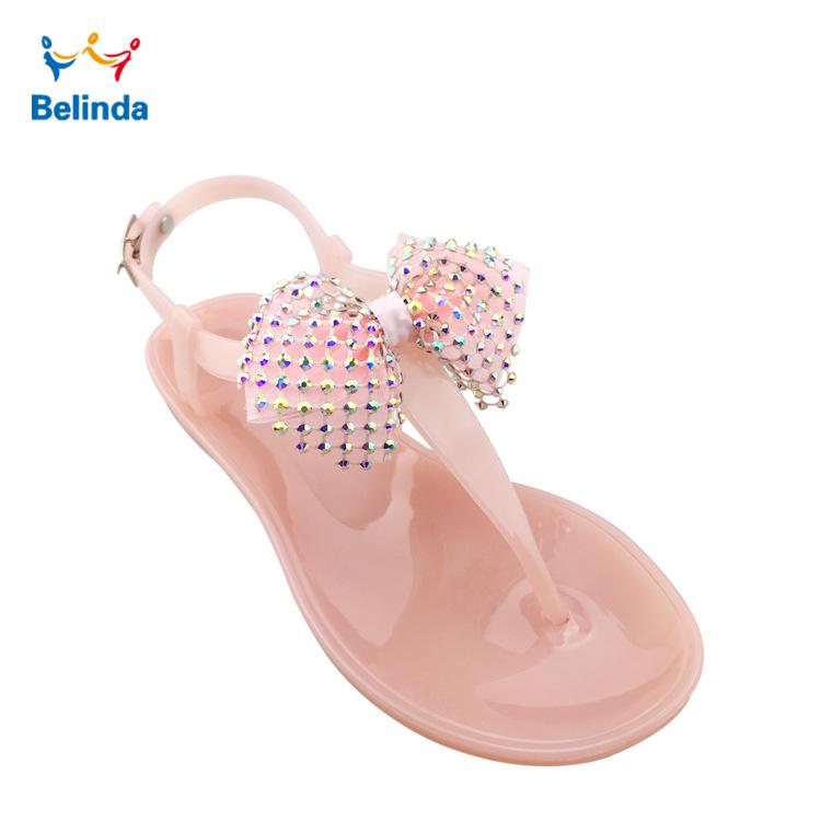 Sandales Cristal Noué Tissu Diamant Coloré Été Chaussures Plates Femmes Plage PVC Blanc