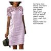 Women Summer Dress Hollow Out Lace Stitching Short Sleeve Solid Color Loose Daily