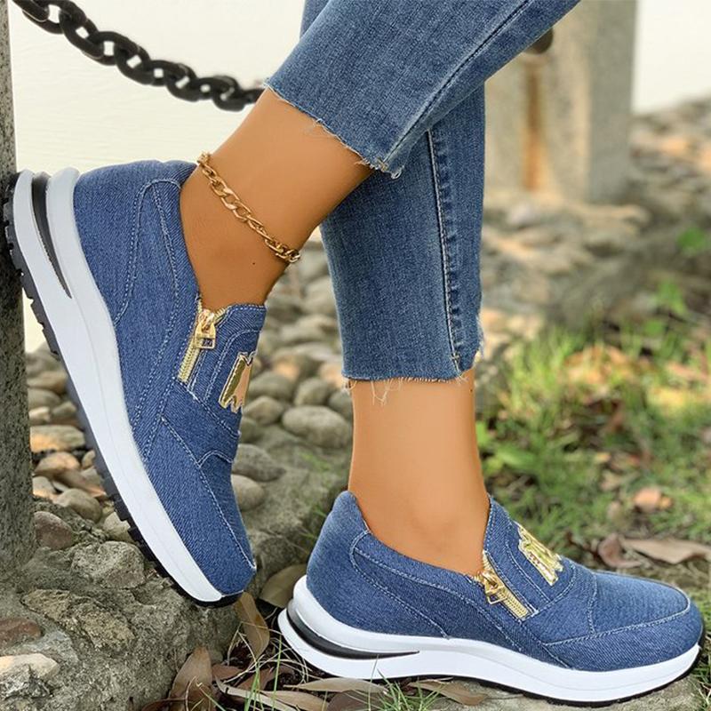 Fashion Comfortable Solid Zipper Sneakers for Women Autumn Fashion Metal Decoration Shoes Woman Lightweight Walking Sports Shoes Female