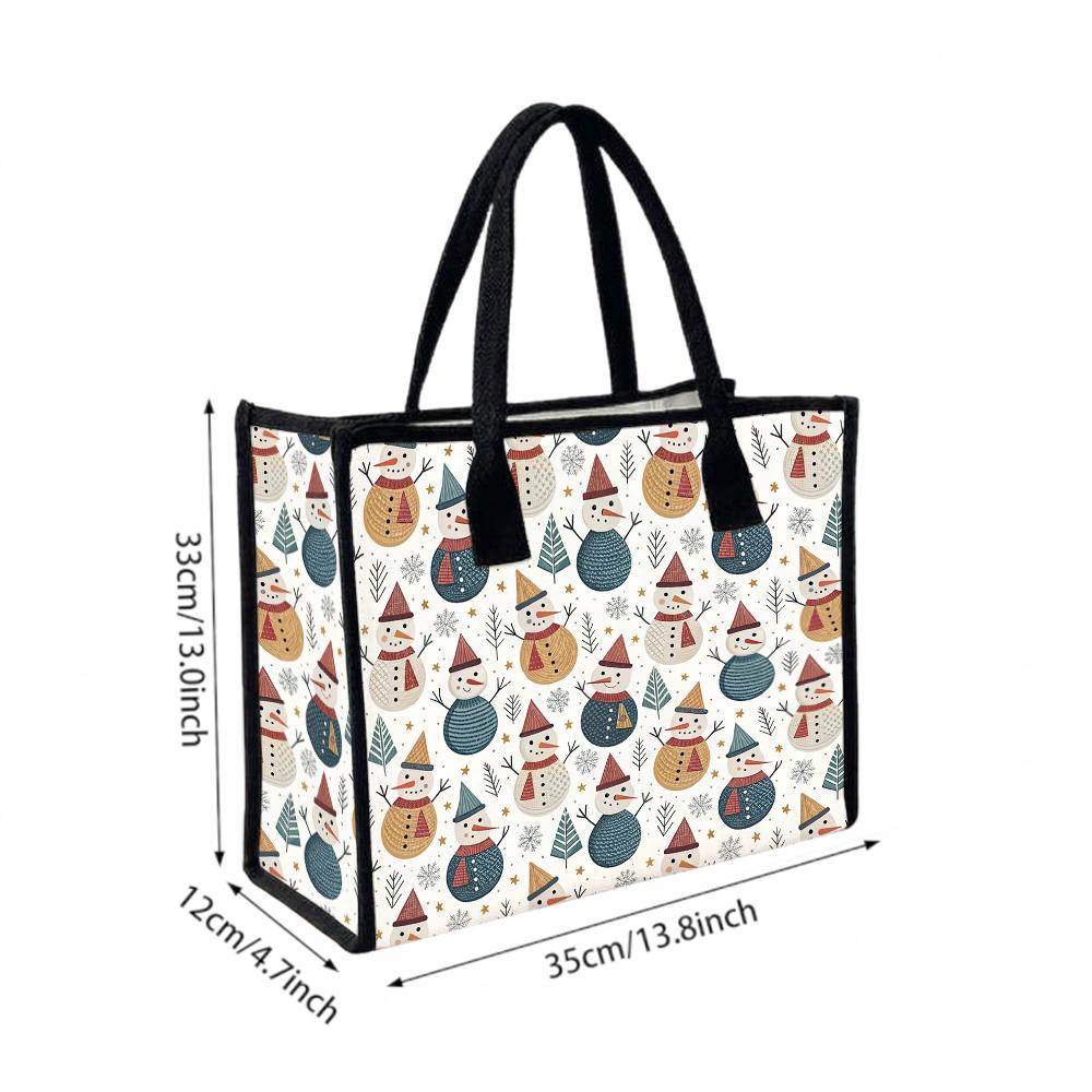 Christmas Snowman Print Tote Bag Casual Large Capacity Handbag for Daily Use