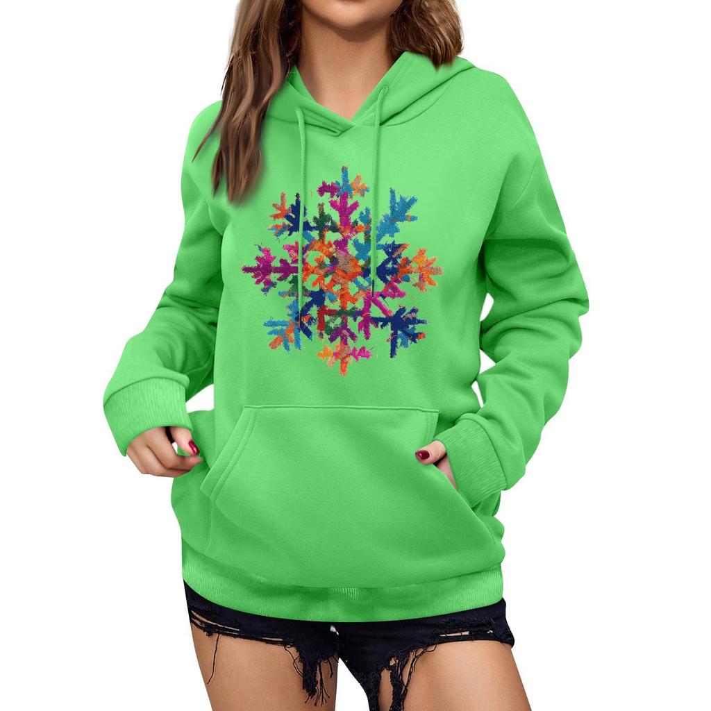 Women's Winter Christmas Printed Pullover Hooded Sweatshirt Fleece Long Sleeve Sweatshirt