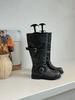 Retro design round head thick-soled boots women's new knight boots belt buckle high boots