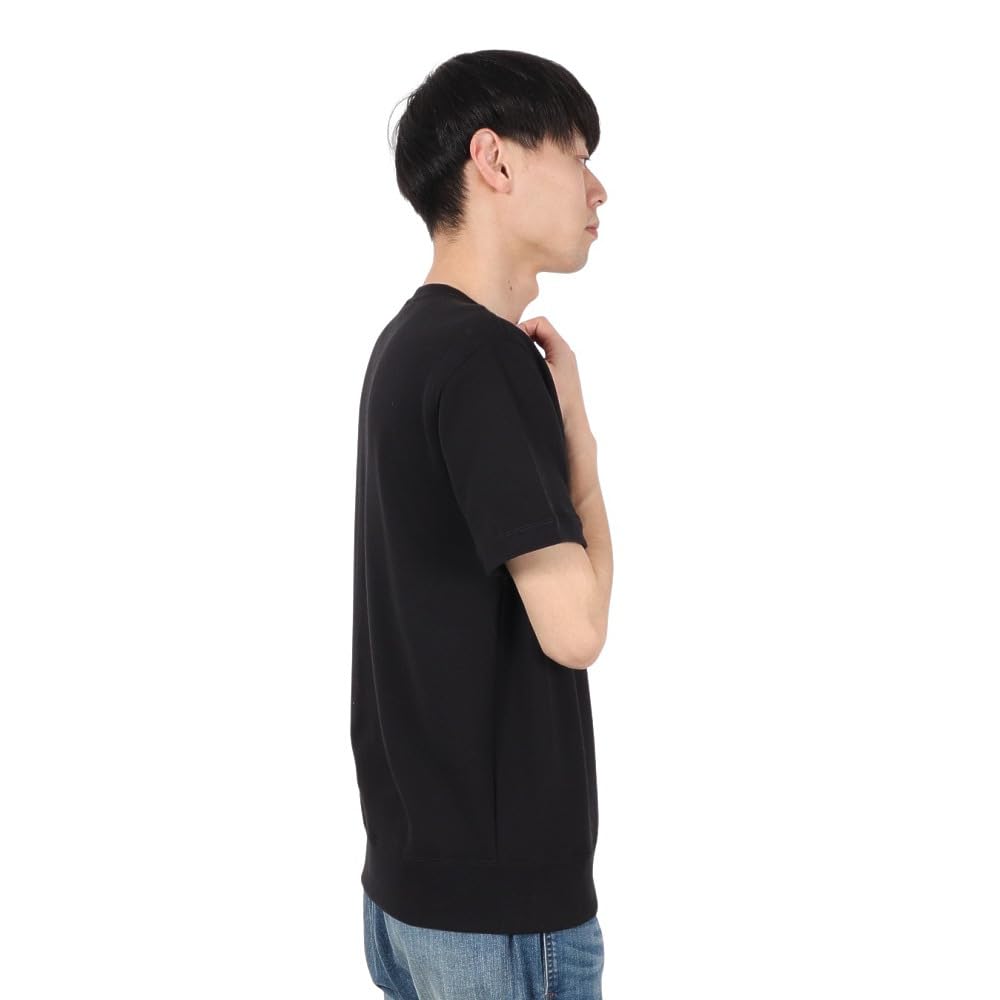 Champion Basic Short Sleeve Crew Neck Sweatshirt with Fleece Lining and Size L Men's One-Point Logo, Black, (C3-Z020)