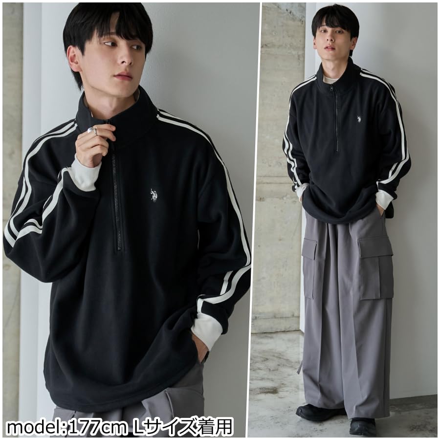 WEGO Unisex US POLO Jersey Outerwear for Cold and Korean Loose and Size Black Men's Fleece, Custom-Made Half-Zip Pullover, Golf, Weather, Fall,