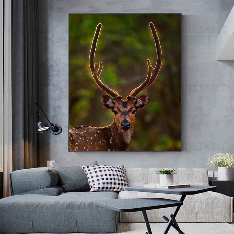 Abstract Canvas Painting with Animals, Deer Painting, Landscape, Horns, Posters and Prints for Living Room Decor, House Decoration, Cuadros