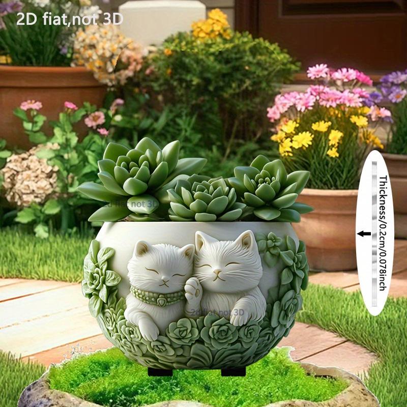 2D Flat Cute Couple Cats- Outdoor Potted Plant Garden Stake Decoration, Charming Cat Bonsai Statue Garden Stakes, Perfect for Yard and Lawn Decoration