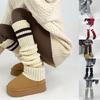 Harajuku Women Double Striped Leg Warmer Ribbed Knitted Over Knee Stacked Socks