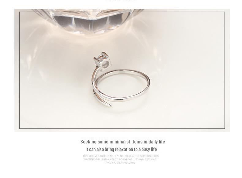 S925 Sterling Silver Adjustable Open Ring with Diamond Inlays - Four-Prong Design, Perfect for Qixi Festival.